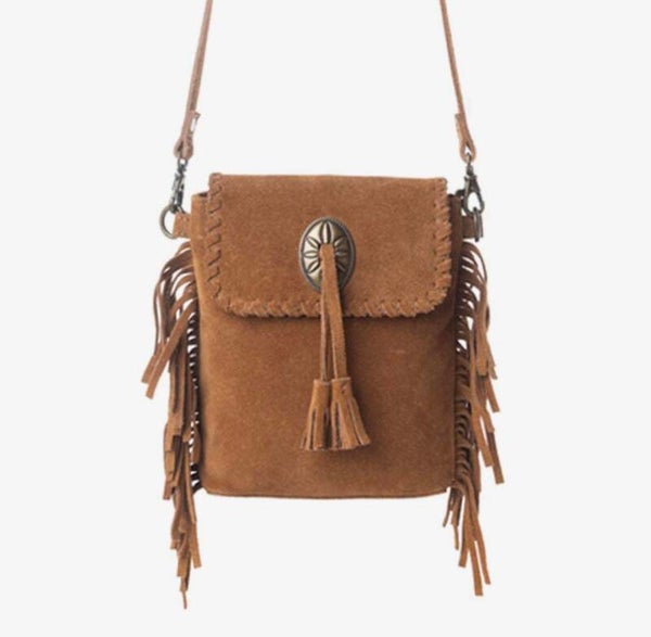 MYRA Prairie Drift - Borsa in pelle con frange in bronzo rodeo Concho