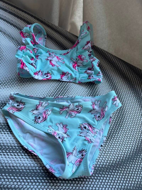 Lichtblauwe bikini met unicorns