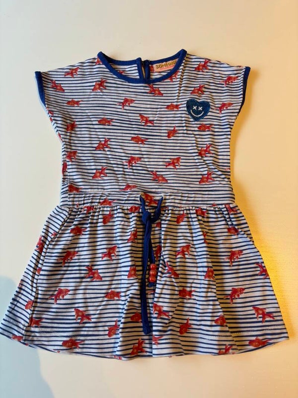 Blauw/wit gestreept jurkje met visjes
