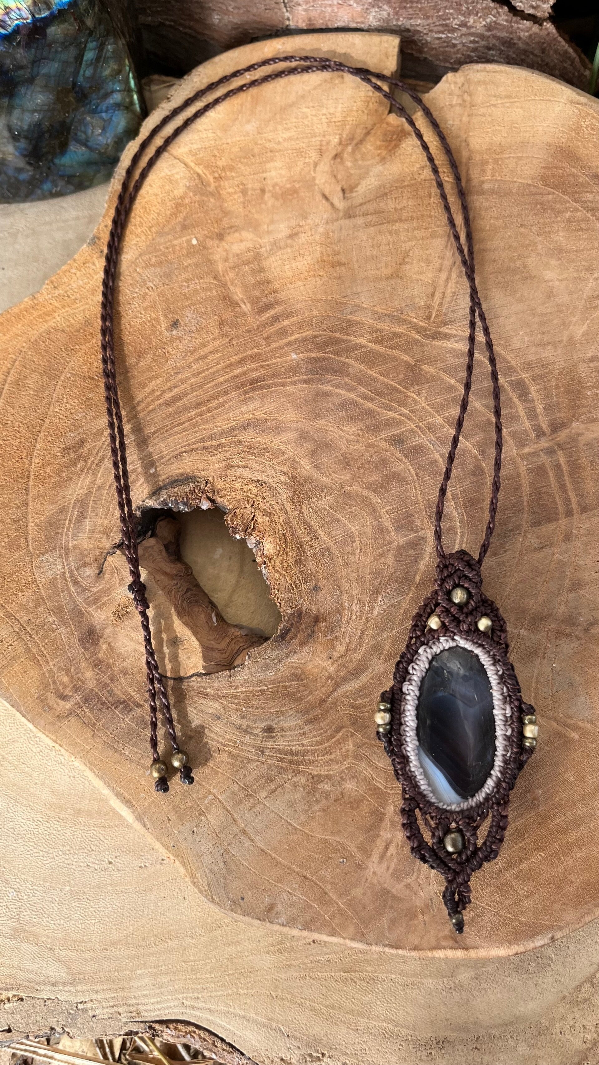 Macramé ketting met Botswana Agaat