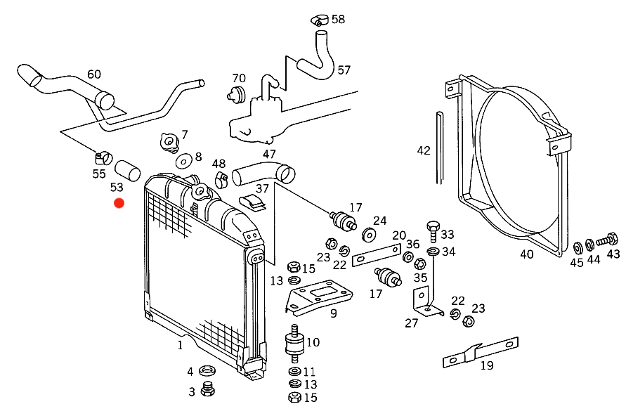 Koelvloeistof tussen slang tussen slang en waterpomp Mercedes OM314