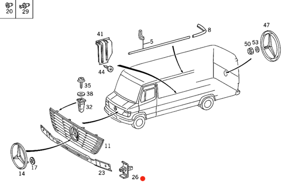 Bevestiging clips voor grille Mercedes VArio T2/LN1