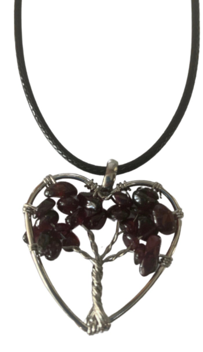 Garnet Heart Shaped Tree of Life - Men’s Jewellery