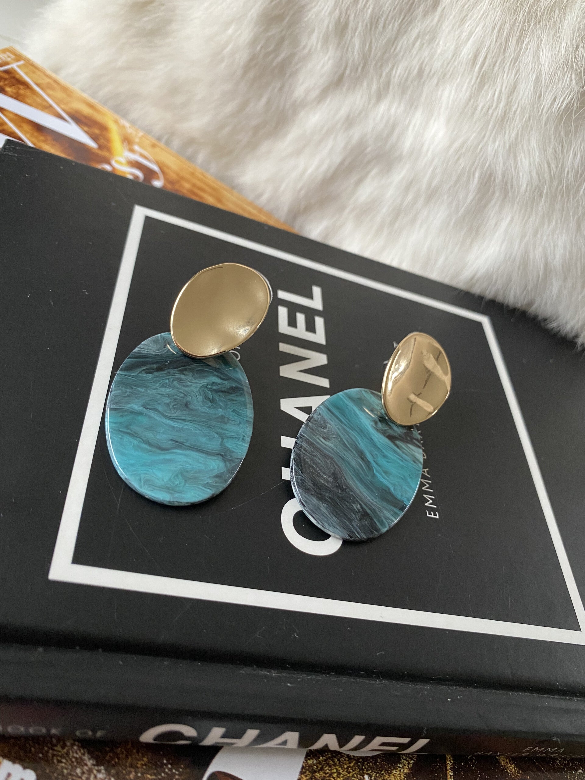 Boutique jewels marmer green oorbellen