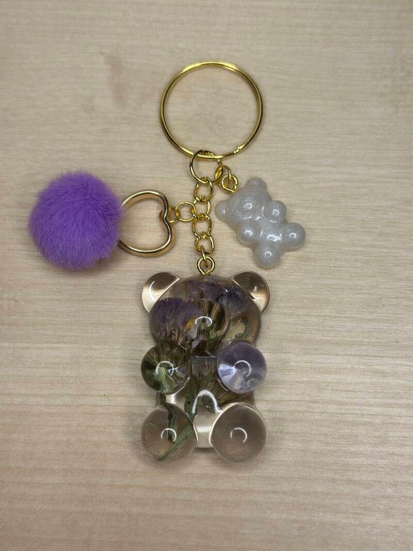 Porte-Clés - Ourson Fleurs Violettes