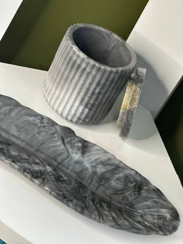 Pot avec couvercle - gris et doré, effet marbre