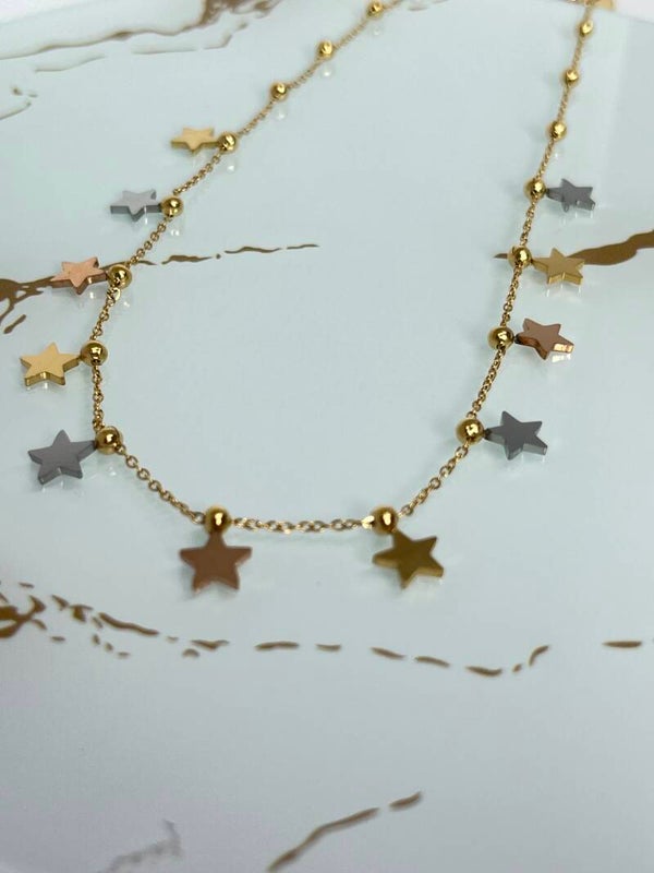 Stella : Collier à étoiles doré et silver en acier inoxydable
