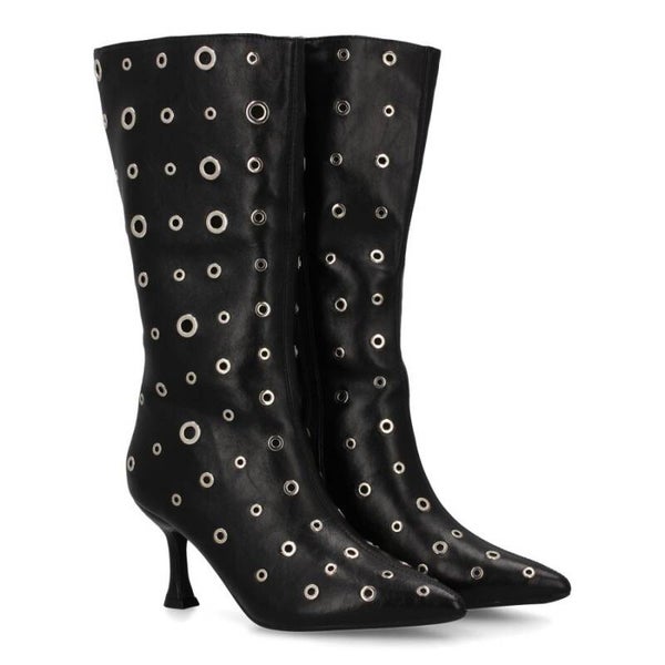 Bota Alta de Mujer con Tacón Fino y Ojales Metálicos - Otoño/Invierno