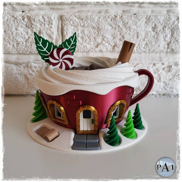 Teelicht Halter, Elfen Wohnhaus - Heiße Schokolade Tasse / Weihnachtsdekoration