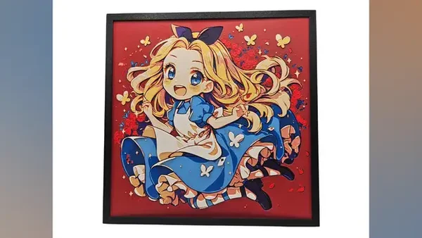 Alice im Wunderland Chibi, Hueforge, 3D gedruckte Wandkunst