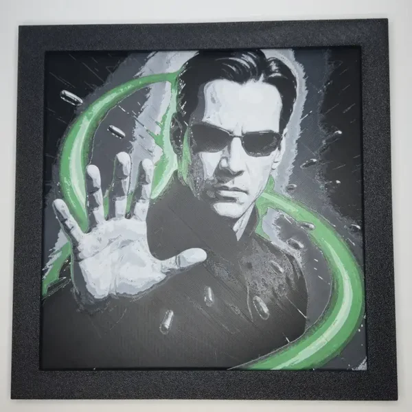The Matrix, Neo, Keanu Reeves, Hueforge, 3D gedruckte Wandkunst