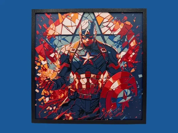 Captain America, Marvel Comics, Glasmalerei Effekt Hueforge, 3D gedruckte Wandkunst