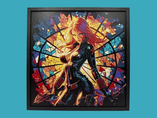 Black Widow, Marvel Comics, Glasmalerei Effekt Hueforge, 3D gedruckte Wandkunst