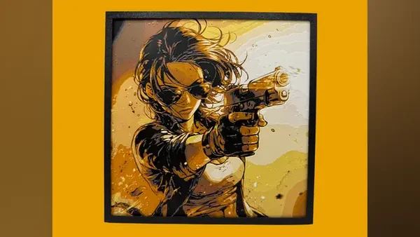 Sarah Connor. Terminator, Hueforge - 3D gedruckte Wandkunst