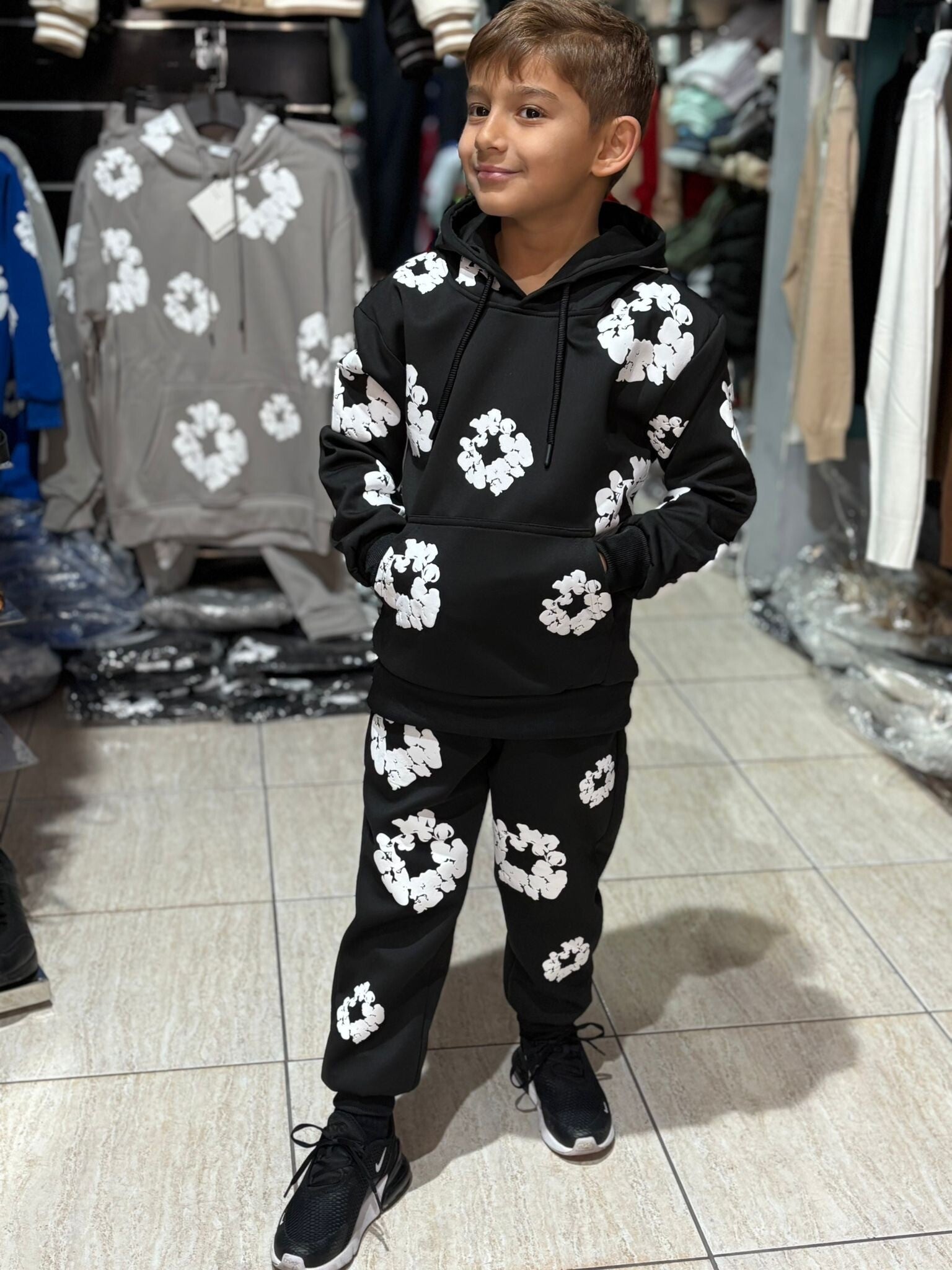Kids Black Graphic Design Tracksuit