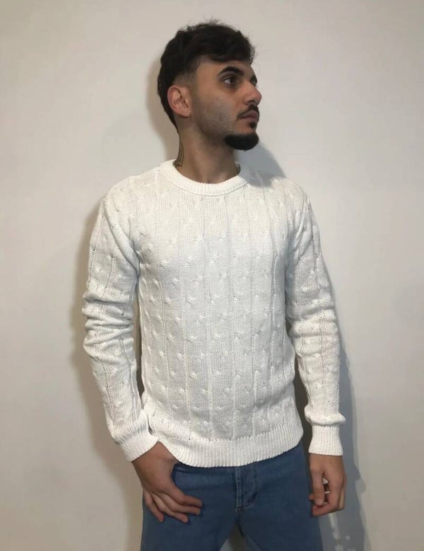 White knitted sweater