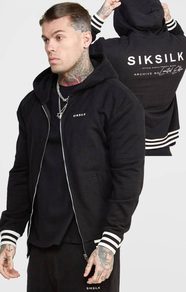 Black Oversized Back Logo Zip Thru