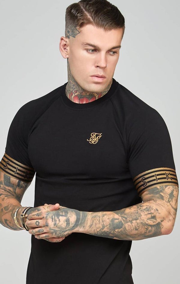 Black, Gold Knitted Elastic Cuffed T-Shirt