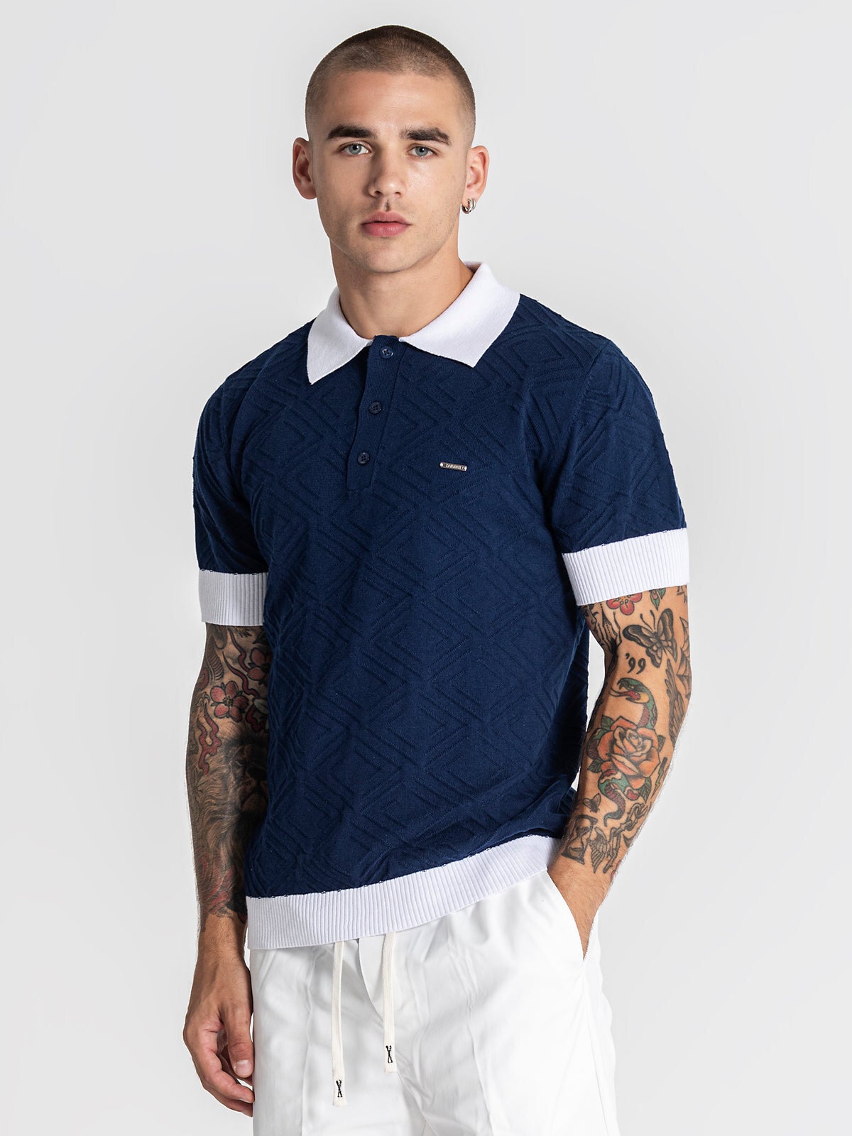 Navy Blue Edge Knit Polo