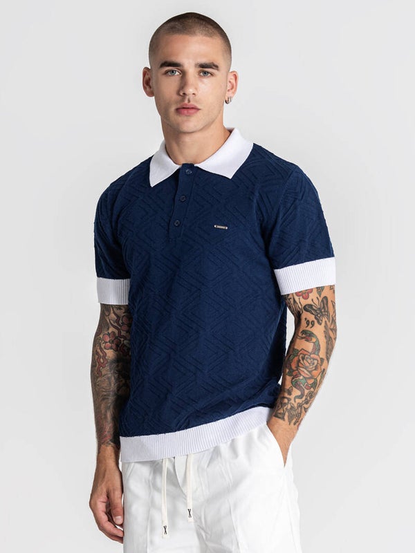 Navy Blue Edge Knit Polo