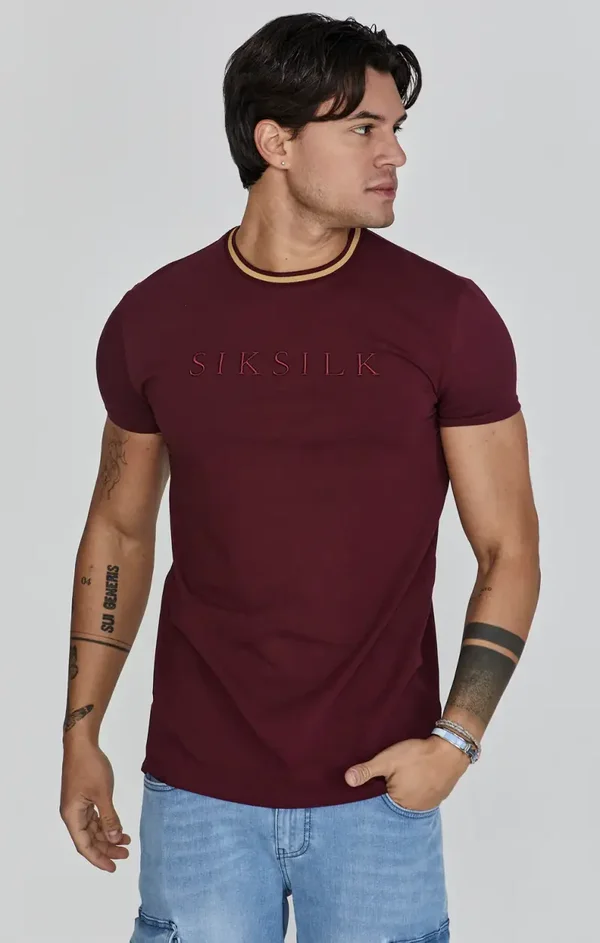 SikSilk Muscle Fit Burgundy Fit T-Shirt