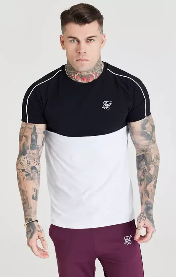 SikSilk Taped Square Hem Tee - Black & White