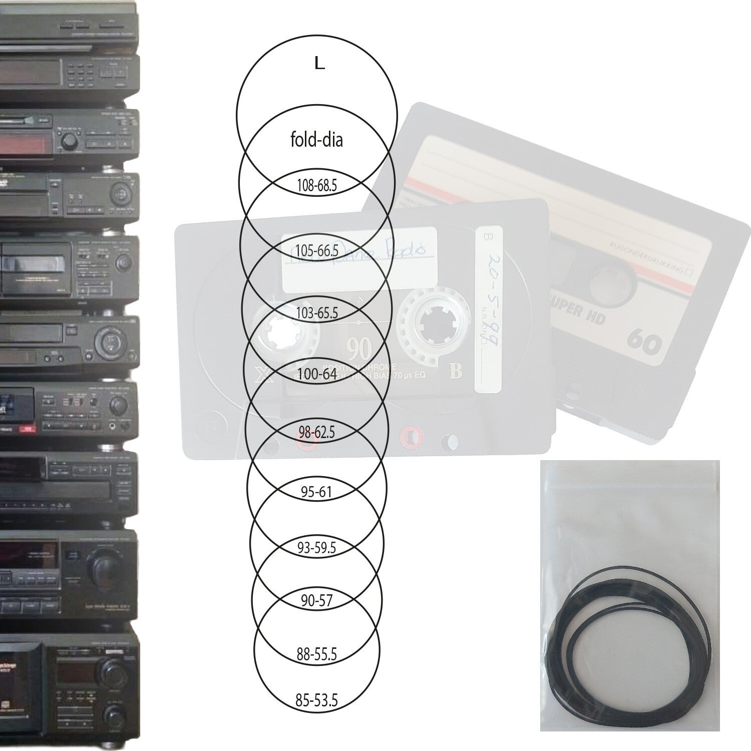 Set van 10 Vierkante Rubberen Aandrijfriemen / Snaren - Groot