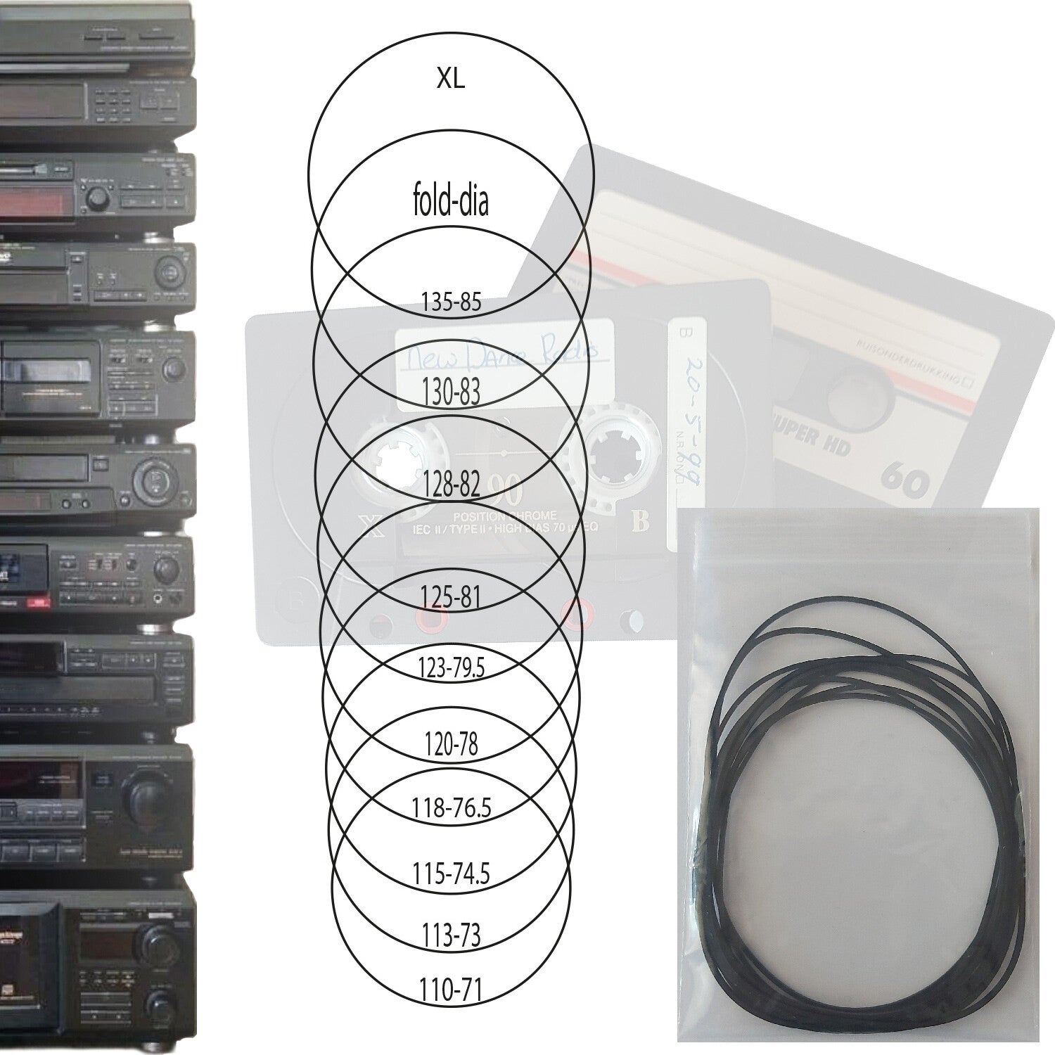 Set van 10 Vierkante Rubberen Aandrijfriemen / Snaren - Extra Groot