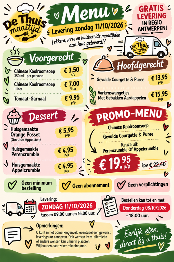 PROMO-MENU - Prijs Per Persoon (Levering 11/10/2026)