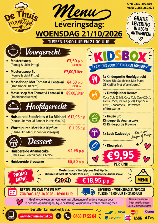 PROMO-MENU - Prijs Per Persoon (Levering 21/10/2026)