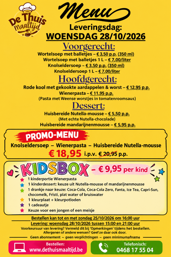 PROMO-MENU - Prijs Per Persoon (Levering 28/10/2026)