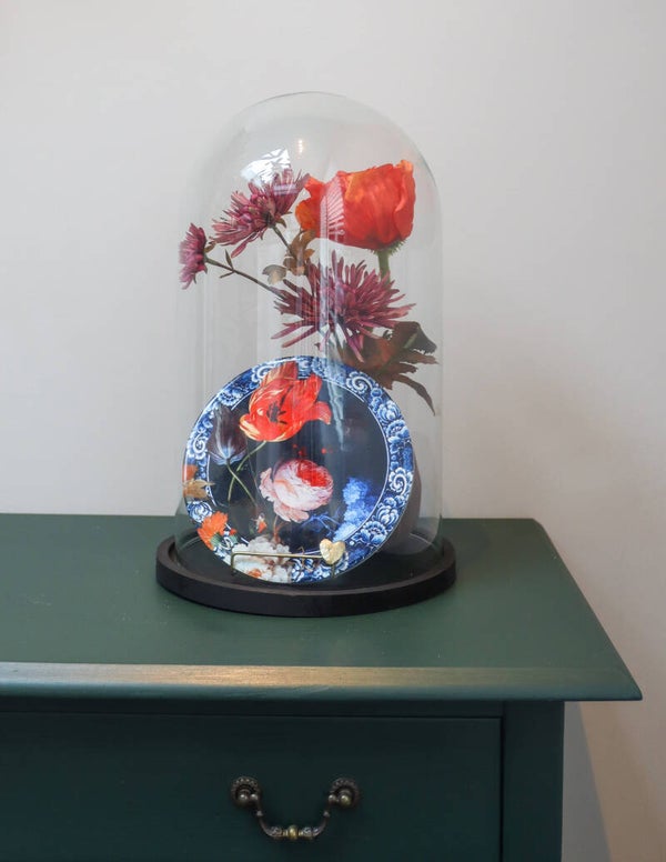 Glazen stolp met plateau zwart