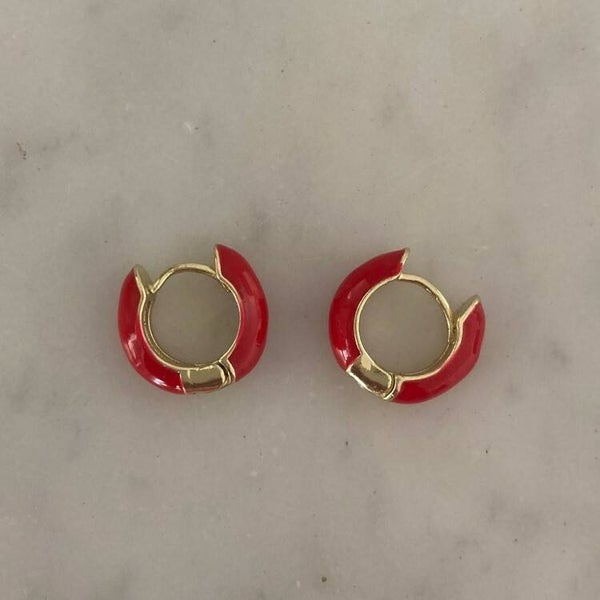 Enamel oorbellen: rood, roze, zwart, groen