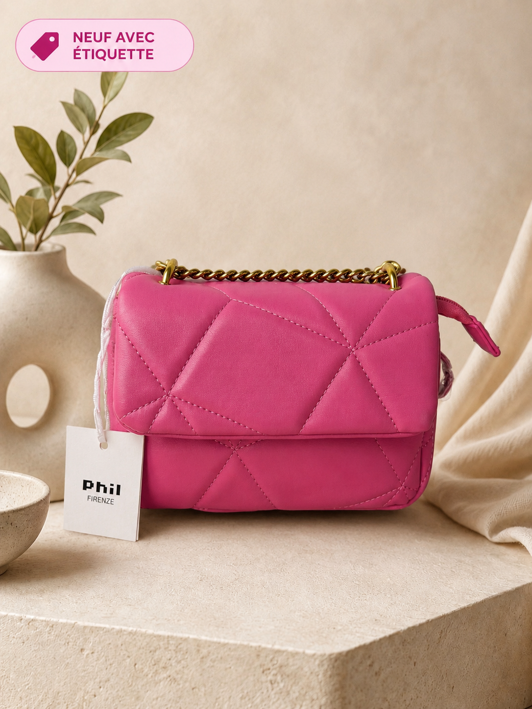Petit sac bandoulière Phil Firenze rose matelassé