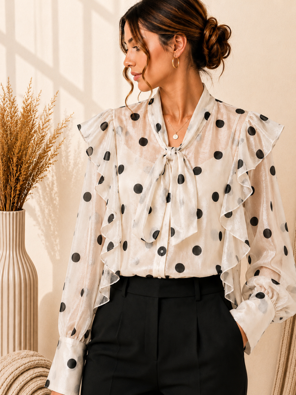 Chemisier blanc cassé à pois + débardeur beige inclus – Trendi.ing - Taille Unique
