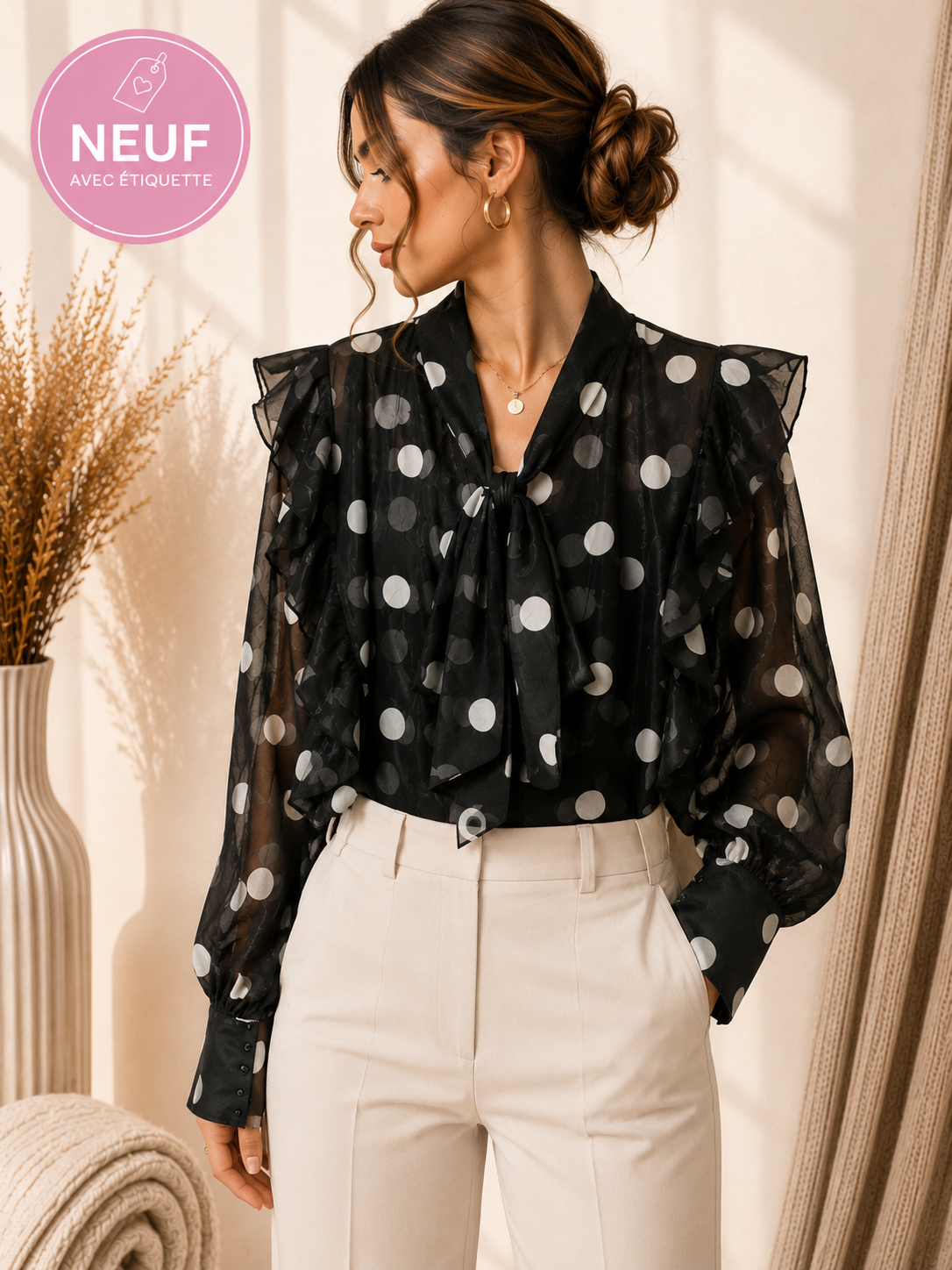Chemisier noir à pois Trendi.ing Taille Unique