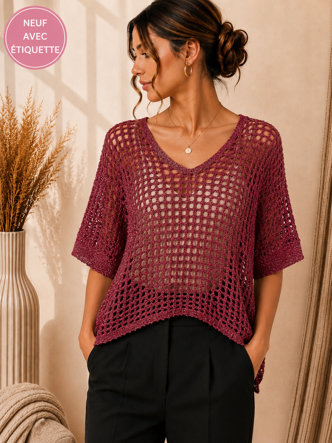 Top New Collection Maille Bordeaux – Taille Unique