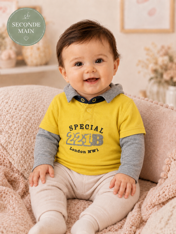 Polo bébé Influx jaune et gris imprimé Taille - 3 mois