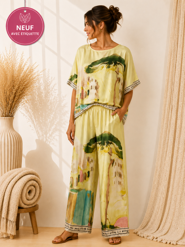Ensemble Imprimé Artistique Jaune – Taille Unique