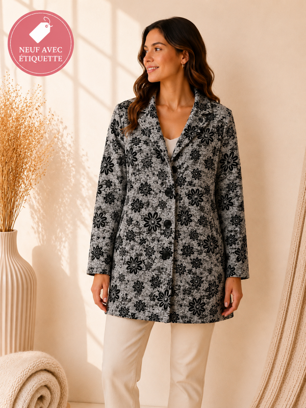 Veste longue fleurie gris & noir New Collection Taille-L
