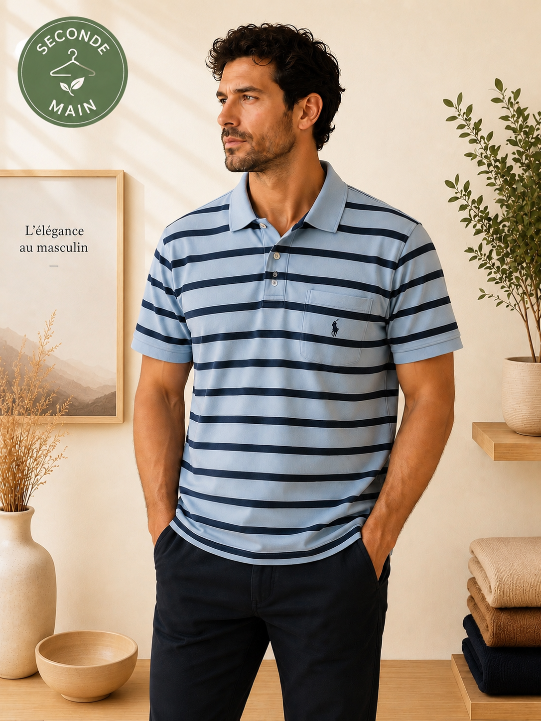 Polo Ralph Lauren Bleu Ciel Rayé – Taille M