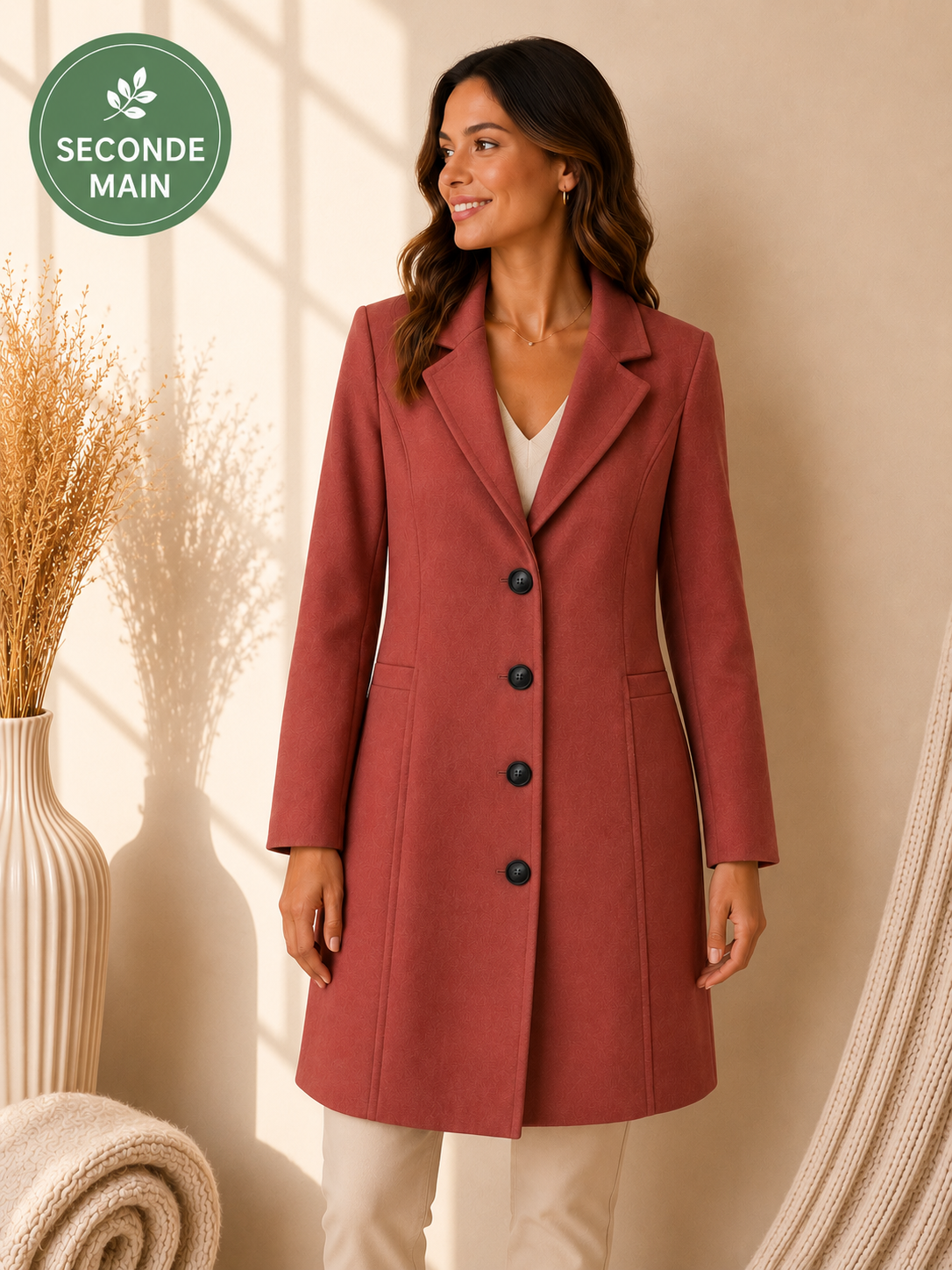 Manteau mi-long terracotta Taille-XL