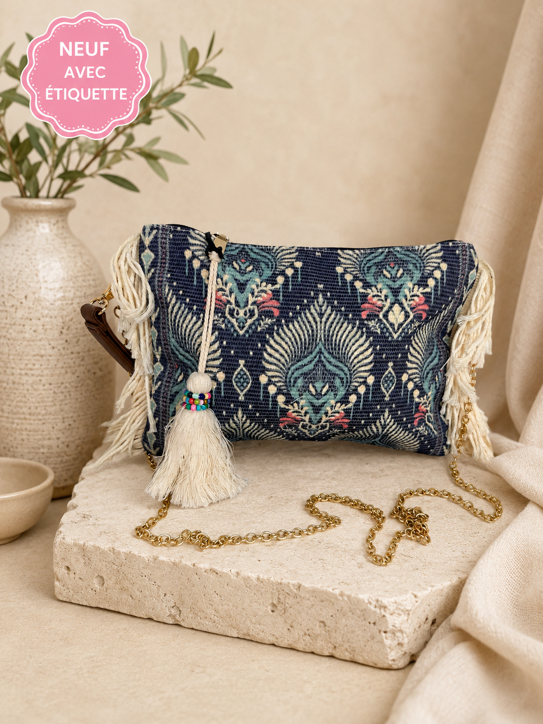 Sac bandoulière G&K bohème Bleu marine