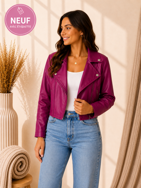 Veste courte effet cuir fuchsia TF Roma Taille-S