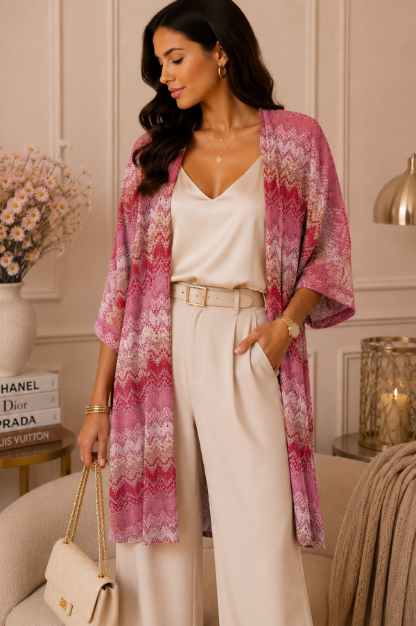 Gilet long imprimé Made in Italy – Rose ou Orange | Taille unique | Pièce unique