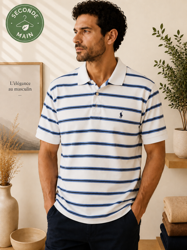 Polo Ralph Lauren Blanc Rayé Bleu Taille - M
