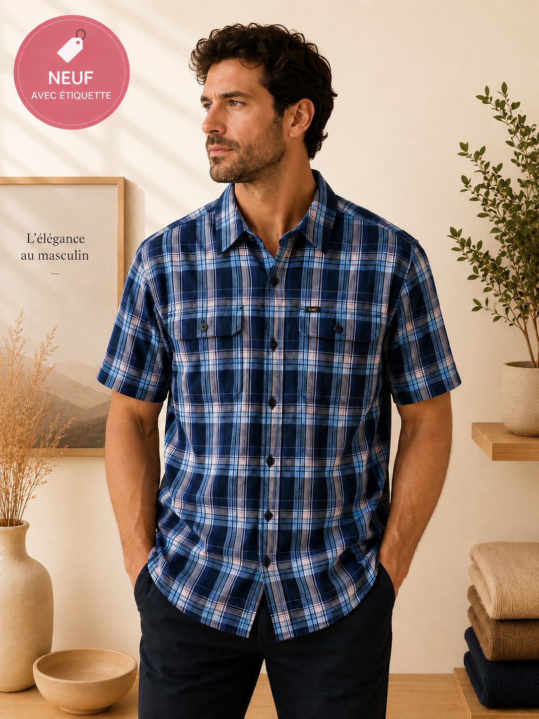 Chemise Lee à Carreaux Bleu Marine – Taille L