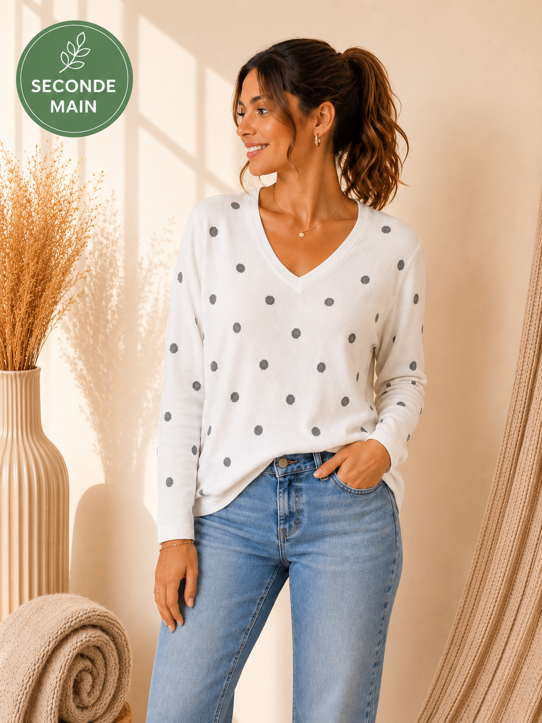 Pull léger Tommy Hilfiger blanc cassé Taille-M