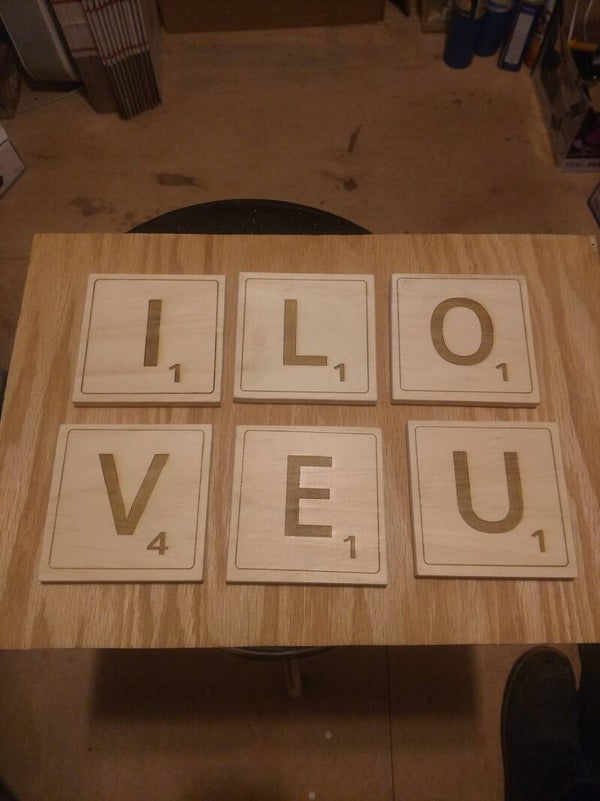 I Love U Scrabble Coasters