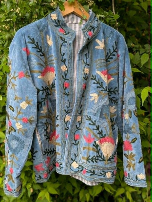 Denimblauw Suzani Fluwelen jasje maat L